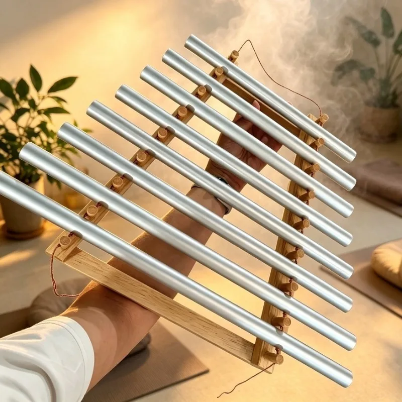 8-tube Hand Held Bar Chime Meditation Sound Bundle Yoga Healing Zenergy Chimes with Bracket Aluminum Alloy Percussion Instrument