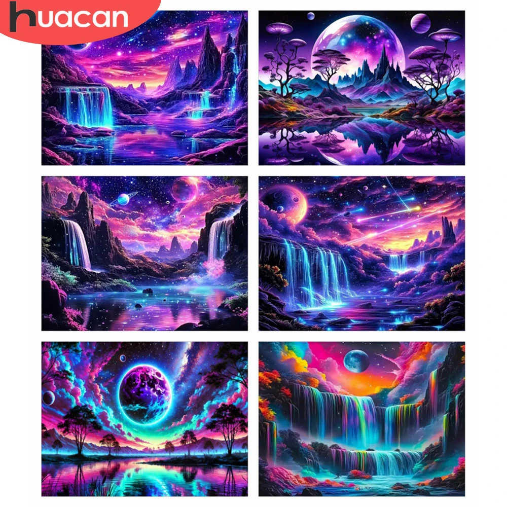 HUACAN Diamond Art Kits Waterfall Landscape Full Square Round Drill Mountain Fantasy Scenery Home Decor Rhinestones Handmade Art