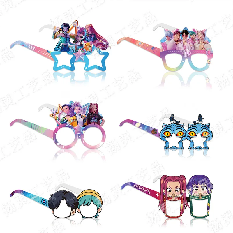 12pçs óculos de papel kpop demon hunters, óculos de papel para show de bebê, festa diy, decoração de feriado, rumi kawaii, desenhos animados, suprimentos de aniversário, presente para crianças