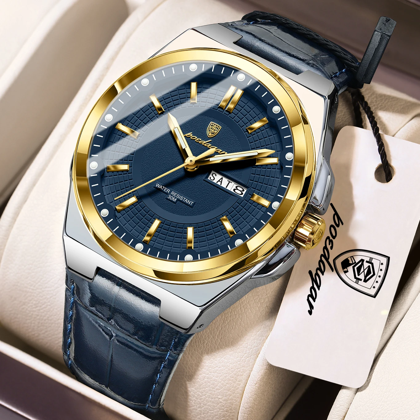 POEDAGAR Men's Waterproof Luminous Quartz Watch