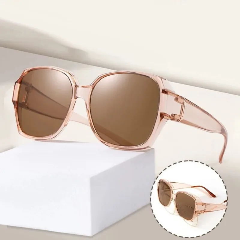 Lunettes de soleil carrées à grande monture tendance, à porter par-dessus des lunettes de vue, portables, pour hommes et femmes, style vintage, pour la pêche et la conduite
