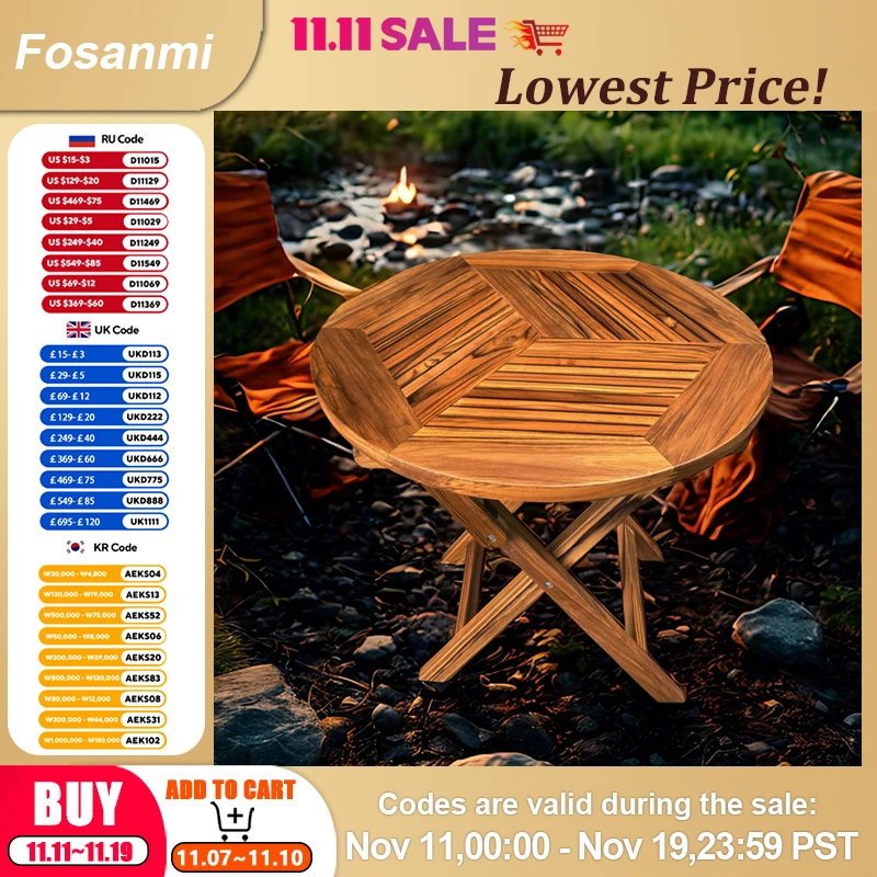 

Outdoor Dining Table for 2 Person Chinese Ancient Style Yard Garden Lounge Teak Lunch Table Round Resistant Patio Furniture
