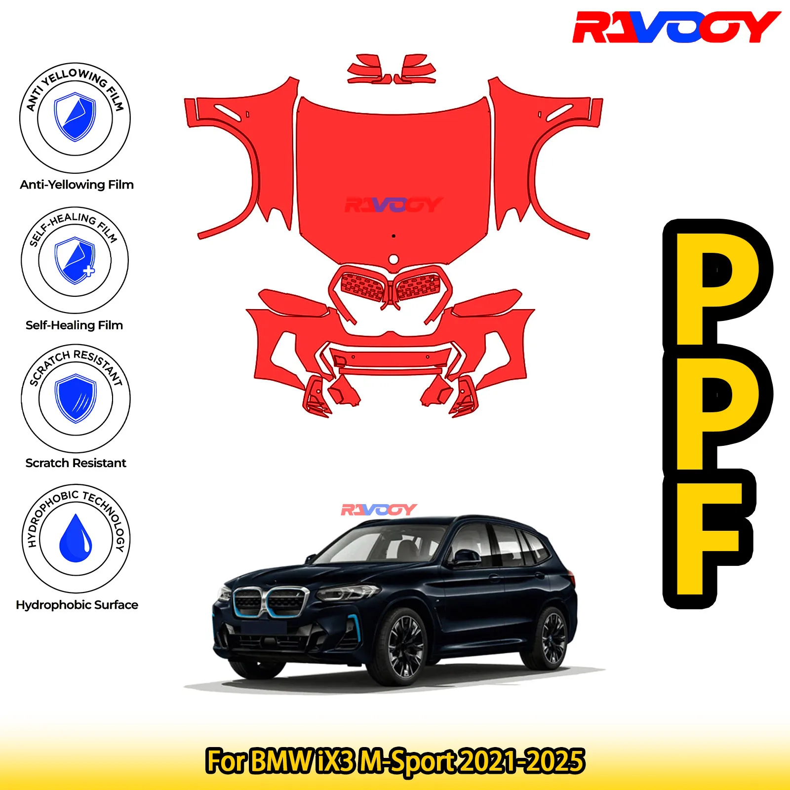 

For BMW iX3 M-Sport 2021-2025 Glossy Matte Black Precut front PPF Kit Paint Protection Film