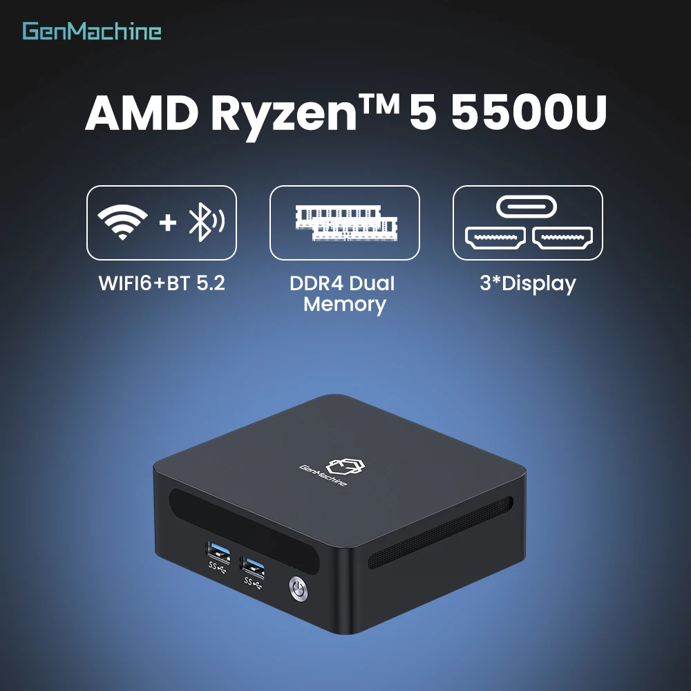 6C/12T 4.0GHz Perfect for Streaming & Work Diy Gaming Computer  Genmachine AMD Ryzen 5 5500U Mini Pc Windows 11 Ryzen Desktop