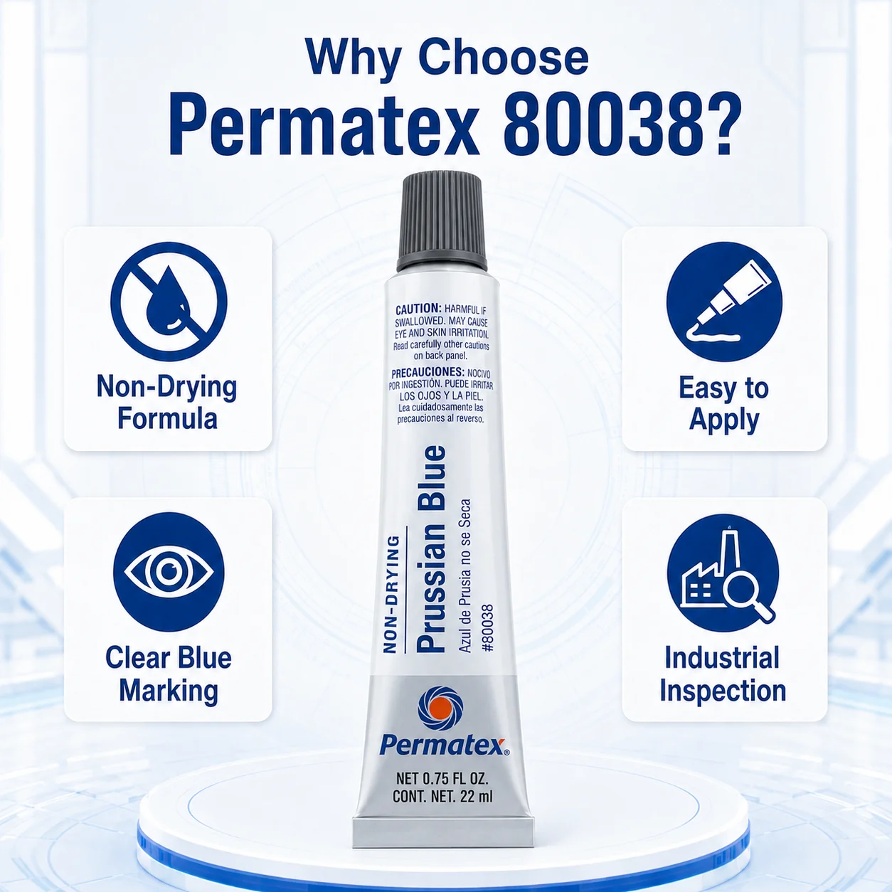 Permatex 80038 Prussian Blue 22ml Non-Drying Gasket Marker Contact Pattern Checking Fluid for Gear Engine Repair