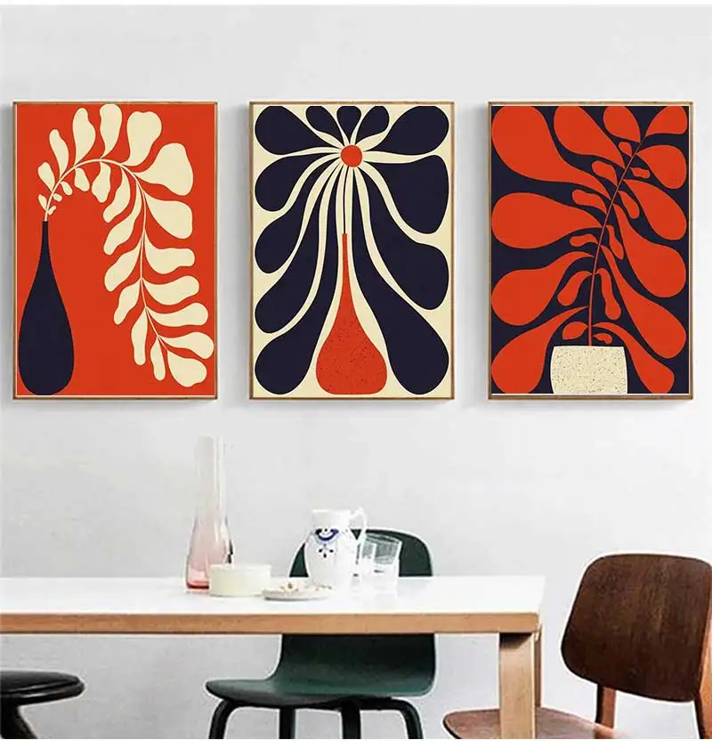 Boho Retro Abstract Vase Leaf Plant Posters Prints Modern Geometry Nordic Wall Art Canvas Painting Living Room Home Decor