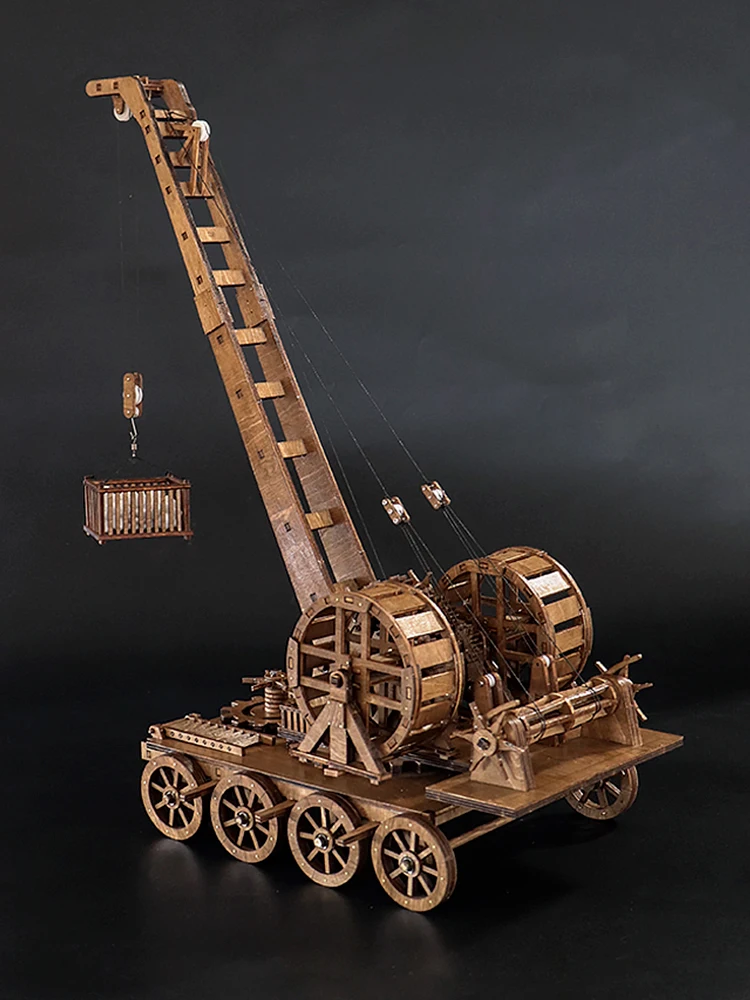 Ancient Roman crane model DIY vintage chariot models wooden assembled into difficult retro ornaments