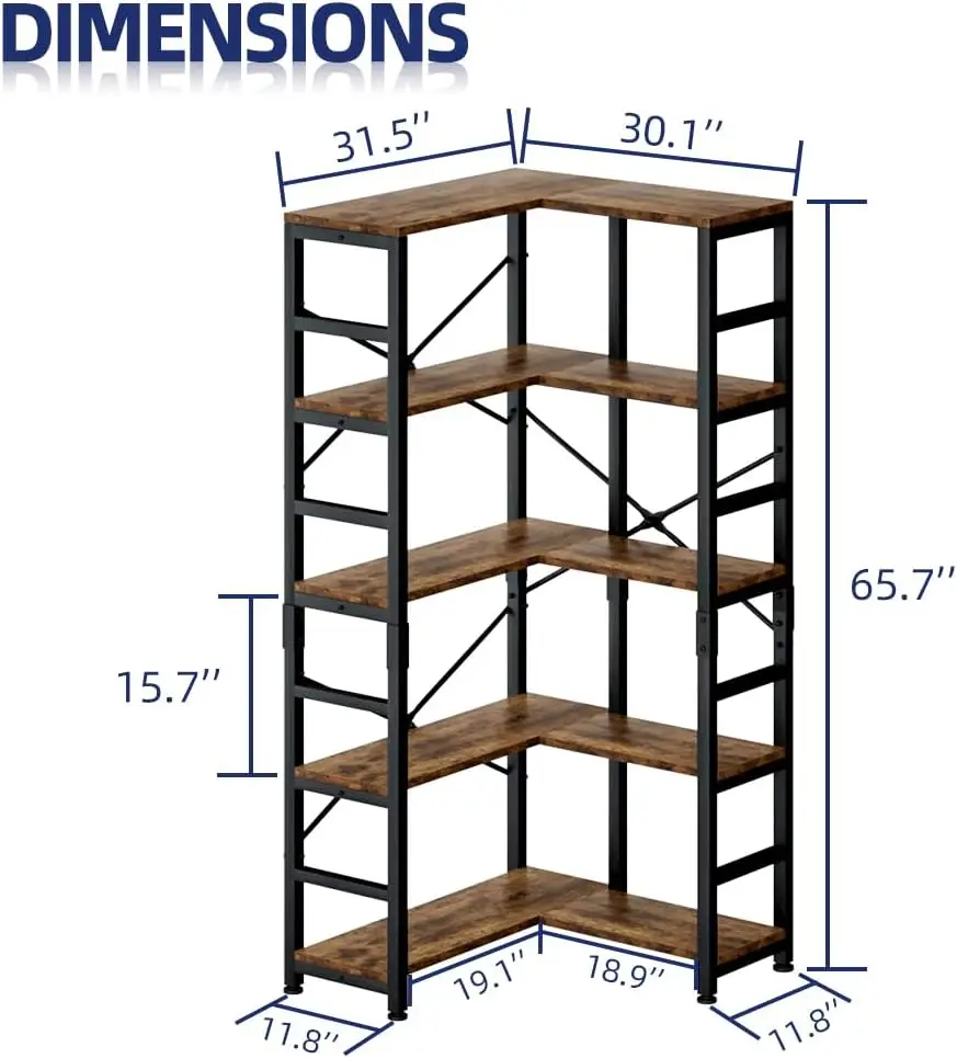 5 Tier Corner Bookshelf, Modern Corner Bookcase, Large Open Shelf Bookcase, Tall Bookshelves Storage Display Rack for Bed