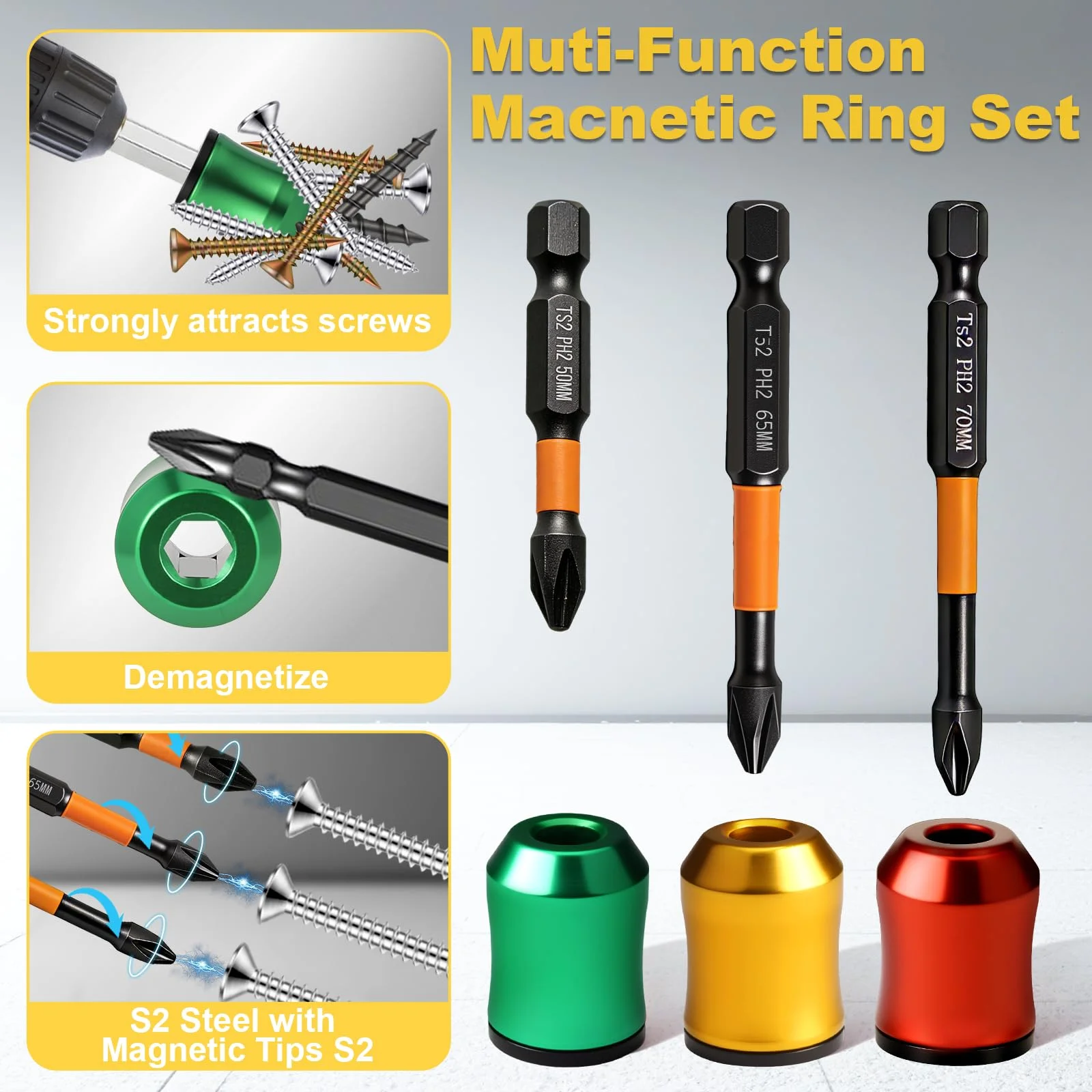 6PCS Magnetic Bit Holder Set with Bits 1/4 Inch Hex Screwdriver Extension Strong Magnet Quick Release for Drill Driver