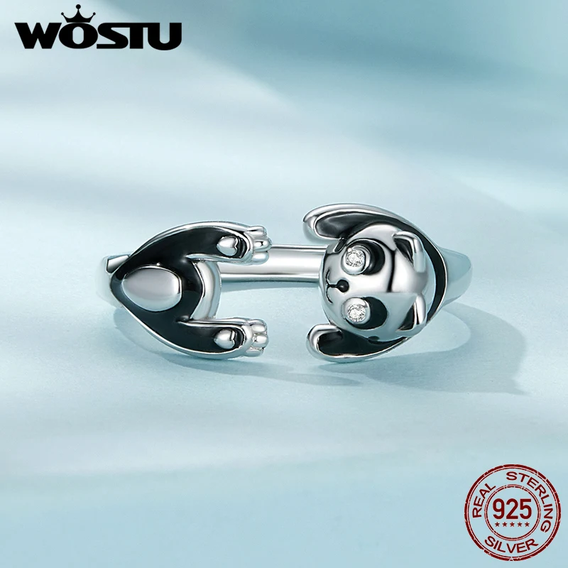 WOSTU Original 925 Sterling Silver Panda Ring with Zircon for Women Girl Animal Series Party Birthday Gift Opening Ring Jewelry