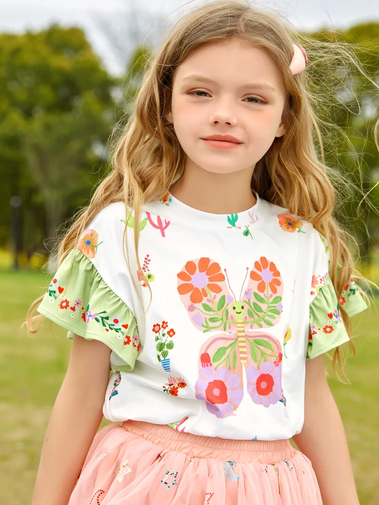 Girl T-shirt and layered skirt summer cartoon print short-sleeved princess skirt suit