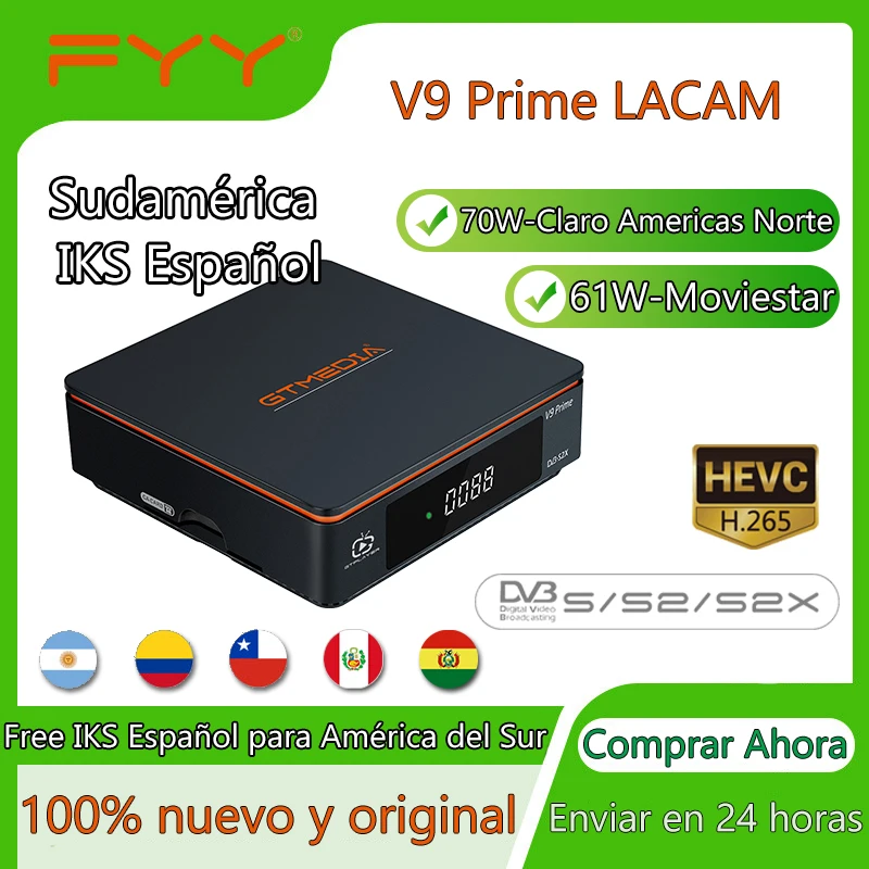 GTMEDIA V9 Prime LACAM Spanish IKS Decoder 70W 61W DVB-S/S2/S2X Satellite TV Receiver H.256 Receptor Set Top Box For Chile Peru