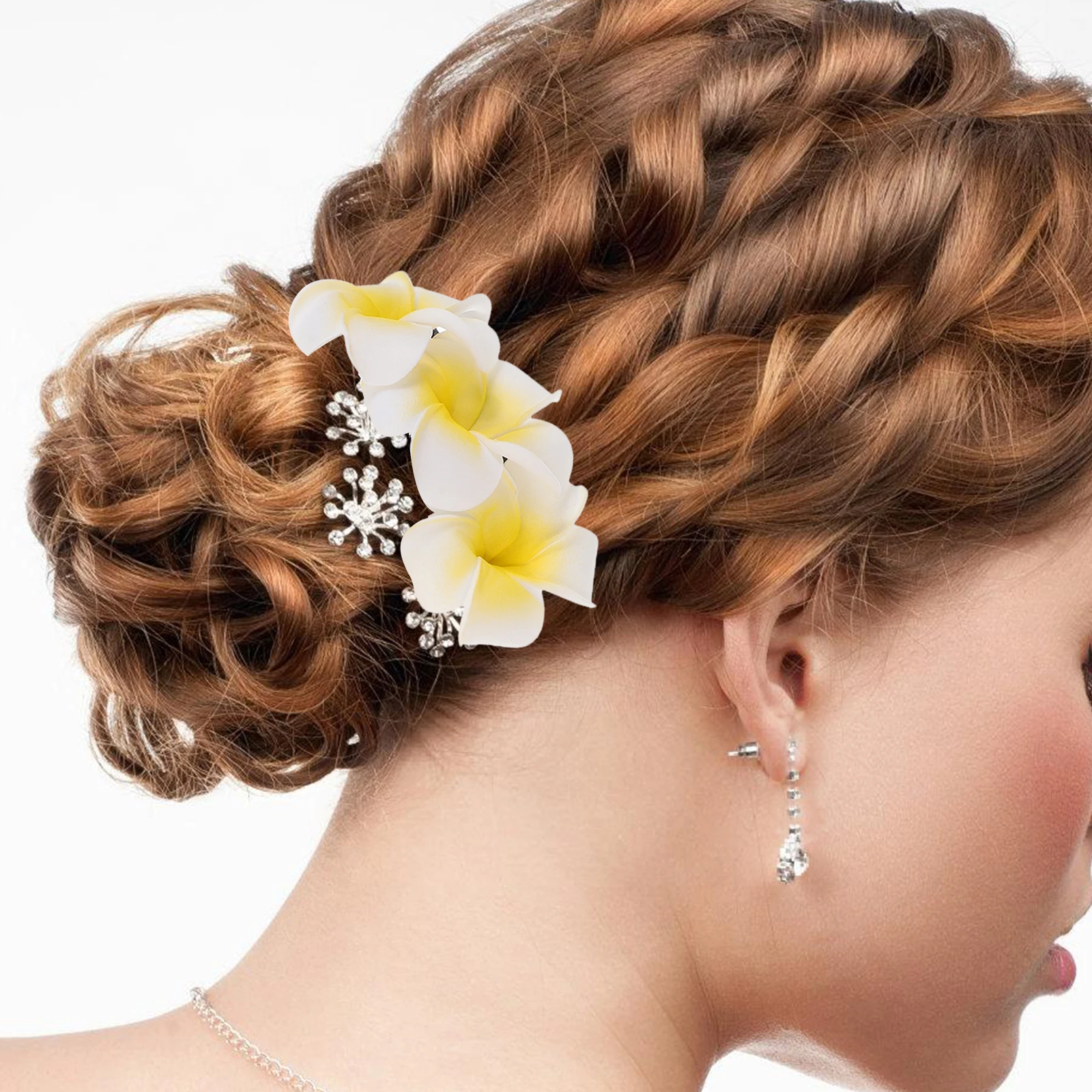 

4pcs Colorful Flower Accessories 3 Combs Wedding Prom Evening Hairstyles Plumeria Clips Women Girls Hair Decorative Fine Thin