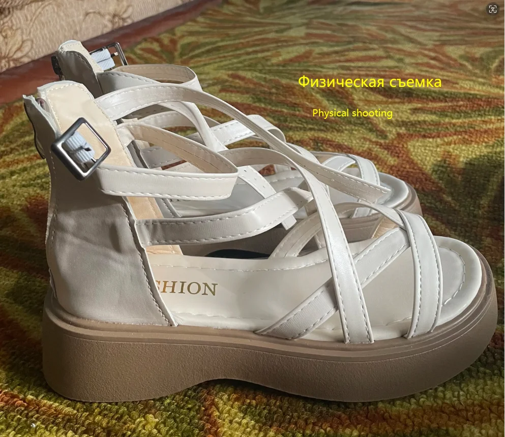 Damen sandalen, sommerliche dicke Sohlen, kreuz gewebt, vielseitig, mit Reiß verschluss hinten, lässiger Streets tyle