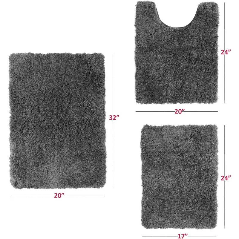 Bathroom Rugs Sets 3 Piece, Shaggy Plush Bath Mat - Non-Slip, Machine Washable Bath Rugs - Dries Quickly, Ultra Soft