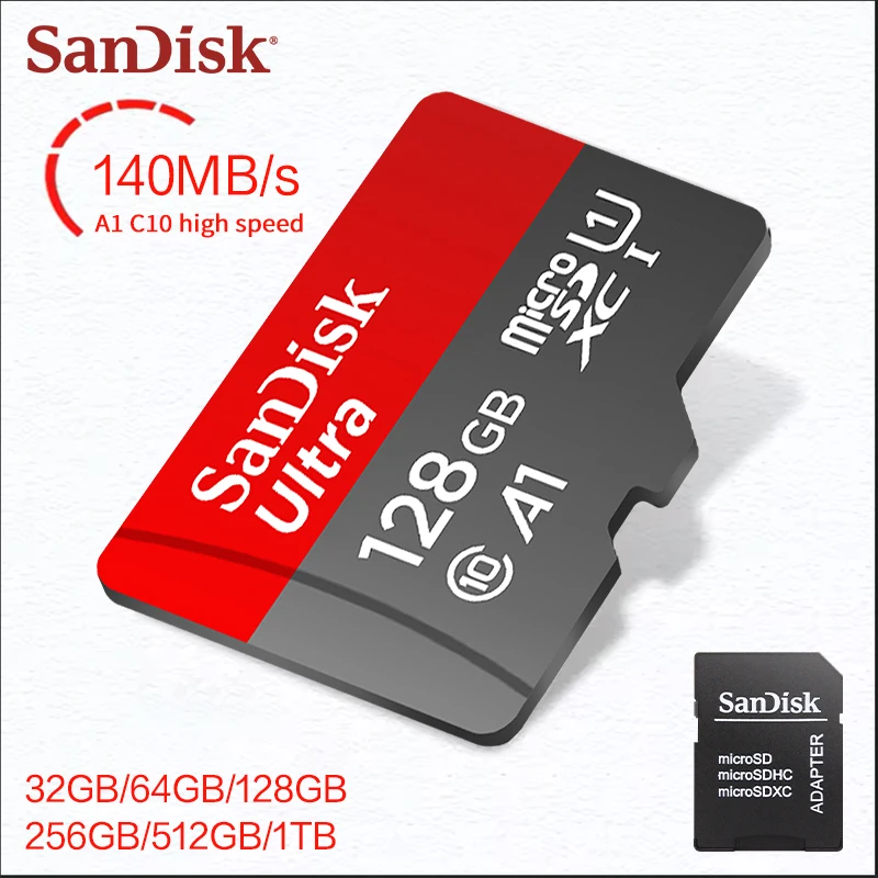 بطاقة ذاكرة SanDisk Ultra microSD Flash TF أصلية C10 A1 بطاقة ذاكرة 256 جيجابايت 128 جيجابايت 64 جيجابايت 32 جيجابايت بطاقة مايكرو SD للهاتف اللوحي وأجهزة الكمبيوتر المحمولة