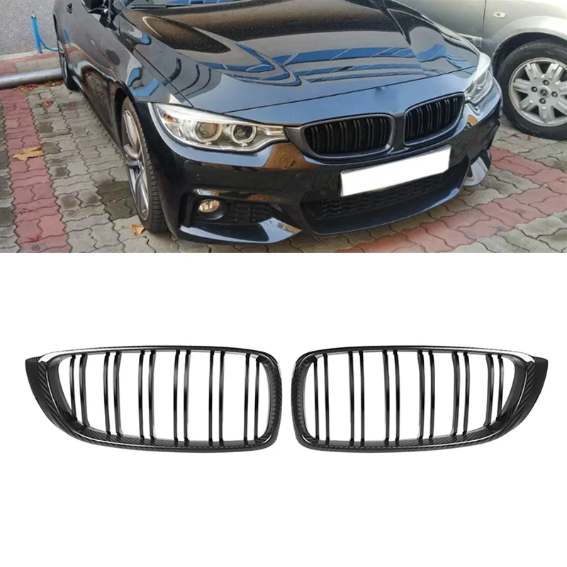 

Dry Carbon Fiber Gloss Black Double Slats Front Grille Fit For Bmw 2014-2019 F32 F33 F36 F80 F82 F83 Front Bumper Grill