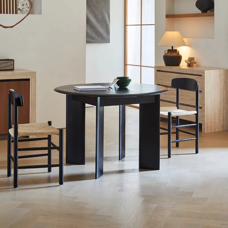 2025 جديد منتصف القرن الحديثة خشب متين الطعام كرسي المنسوجة يدويا حبل القنب مسند الظهر أثاث المكاتب المطبخ المنزلي