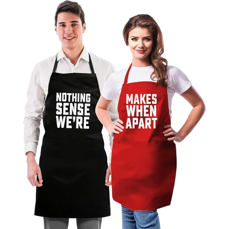 Funny Couple Aprons Anniversary Bridal Shower Birthday Wedding Engagement Kitchen Gift Set for Him Her Girlfriend Bride To Be