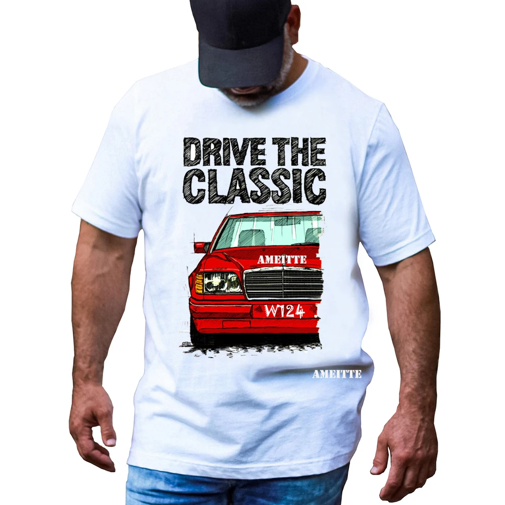 New Men Short Sleeve Drive The Classic Merds W123 W124 R129 T-Shirt Hip Hop Boy Sport Casual White Tops 70's Vintage Car Tees