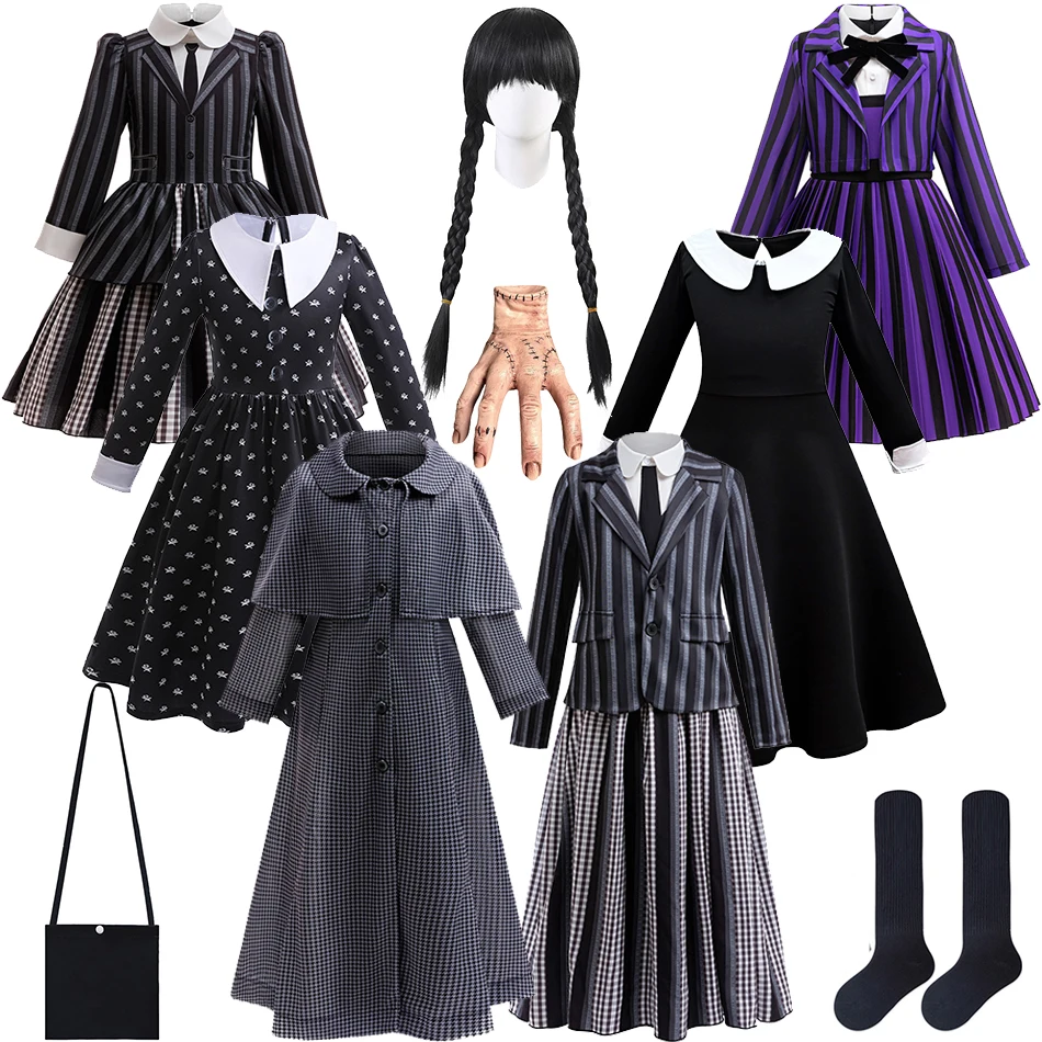 

Halloween Witch Black Dress Girls Role Playing Costume 2-12 Yrs Child Girl Striped School Uniform Kids Purim Cosplay Outfits