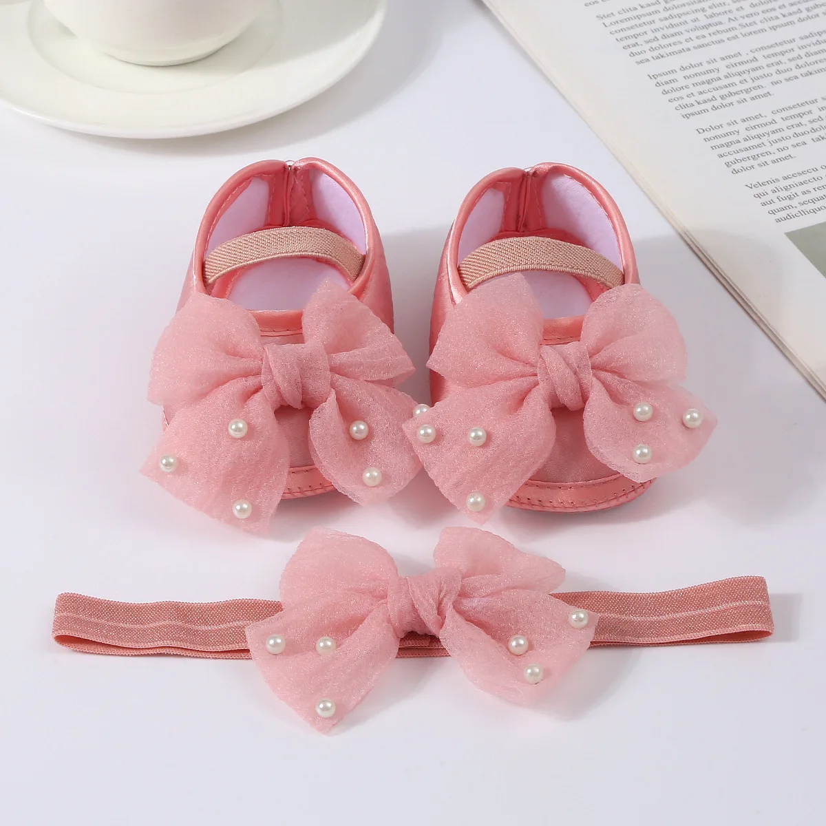 Baby First Pair of Toddler Shoes Chiffon Bow First Walkers for Infant Prepare Walk Soft Non-slip Satin Shoes Baby Girl Footwear