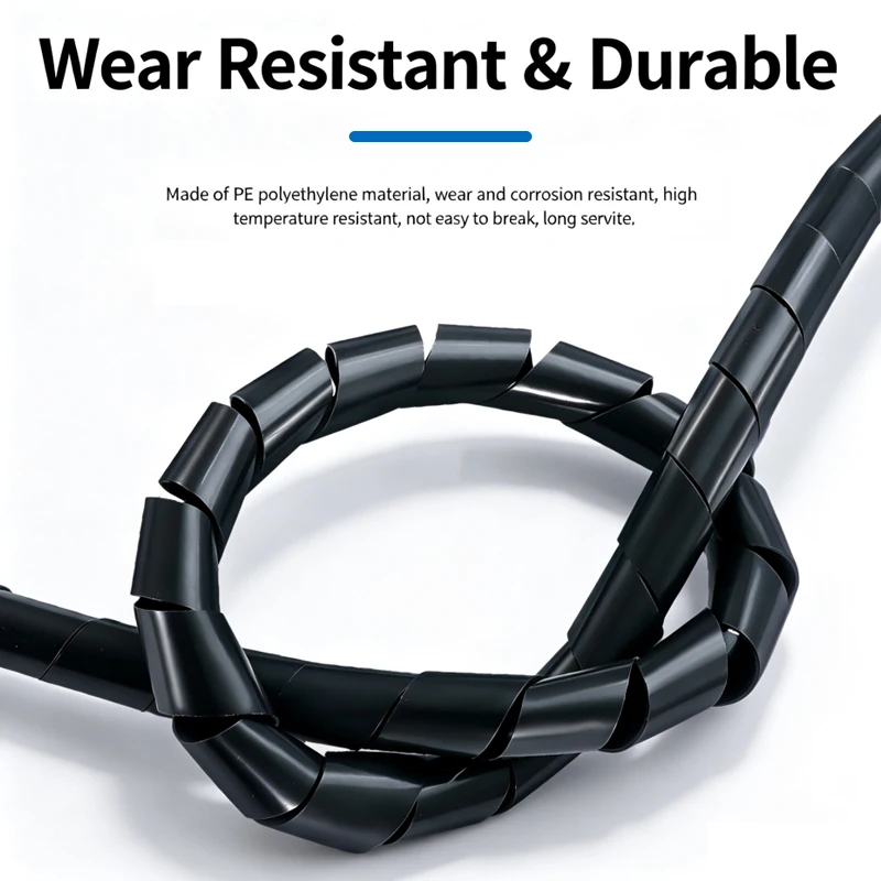 8-25mm PE Spiral Wire Protector Sleeve, Anti-chewing Cable Winding Tube, Black & White Cable Management Organizer