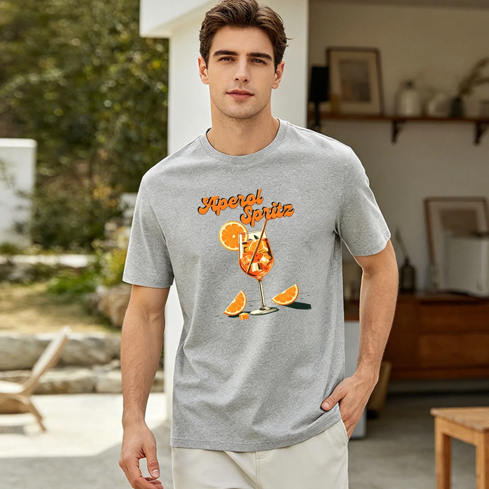 Aperol Spritz Orange Slice Cocktail Retro Letter Men Cotton T Shirt Summer Drink Vintage Art Bar Casual Daily Top