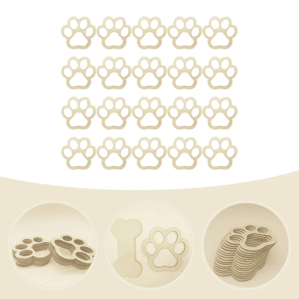 

30Pcs Unfinished Wood Dog Paw Cutouts Smooth Surface Blank DIY Tags for Pet Party Craft Decoration Paw Shaped Wood Cutout