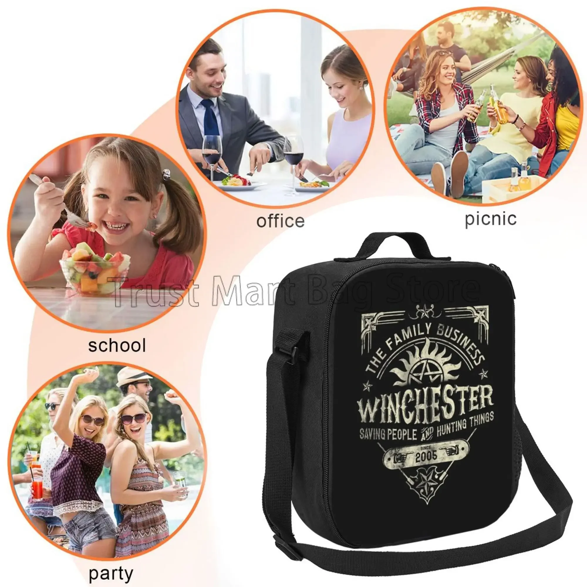 A Very Winchester Business Supernatural Insulated Lunch Bag Reusable Portable Thermal Bento Tote with Adjustable Shoulder Strap