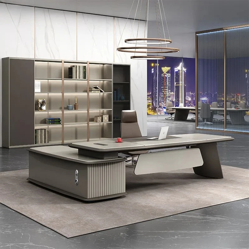 Light luxury simple baking paint big class desk brown manager table  office furniture chairperson
