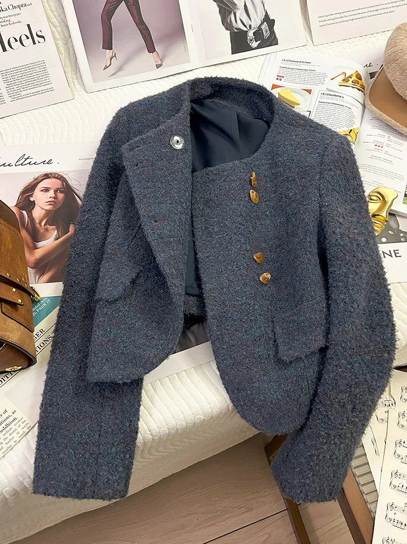 Kiesza lyte Fashion party 2024 Street Autunno Inverno Giacche corte di lana per le donne Cappotto di lana blu vintage stile Hepburn