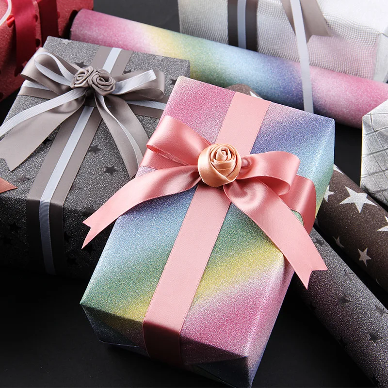 5pcs Rainbow Color Wrapping Paper - 50×70cm, Christmas, Birthday, Party - Rainbow Gradient Pattern, Bulk