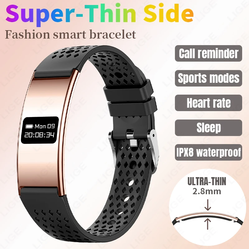 

LIGE Luxury Electronic Number Screen Smart Wristbands Heart Rate Blood Oxygen Monitor Smartwatch IP68 Waterproof Couple Bracelet