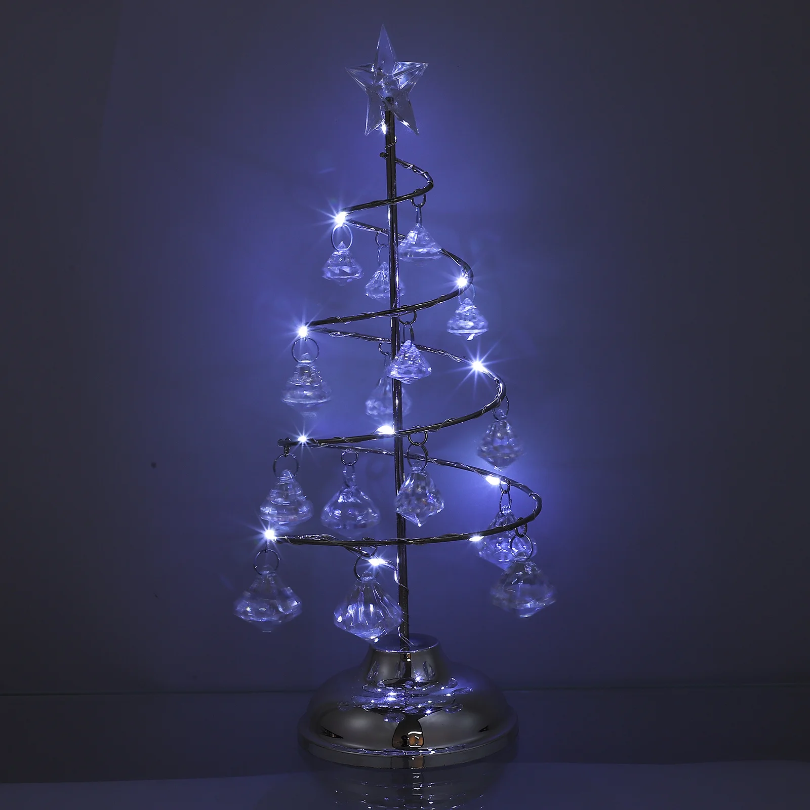 

Desktop Miniature Christmas Tree Night Light Wrought Iron Crystal Layered Pendant Christmas Ornament Table Decoration Glowing