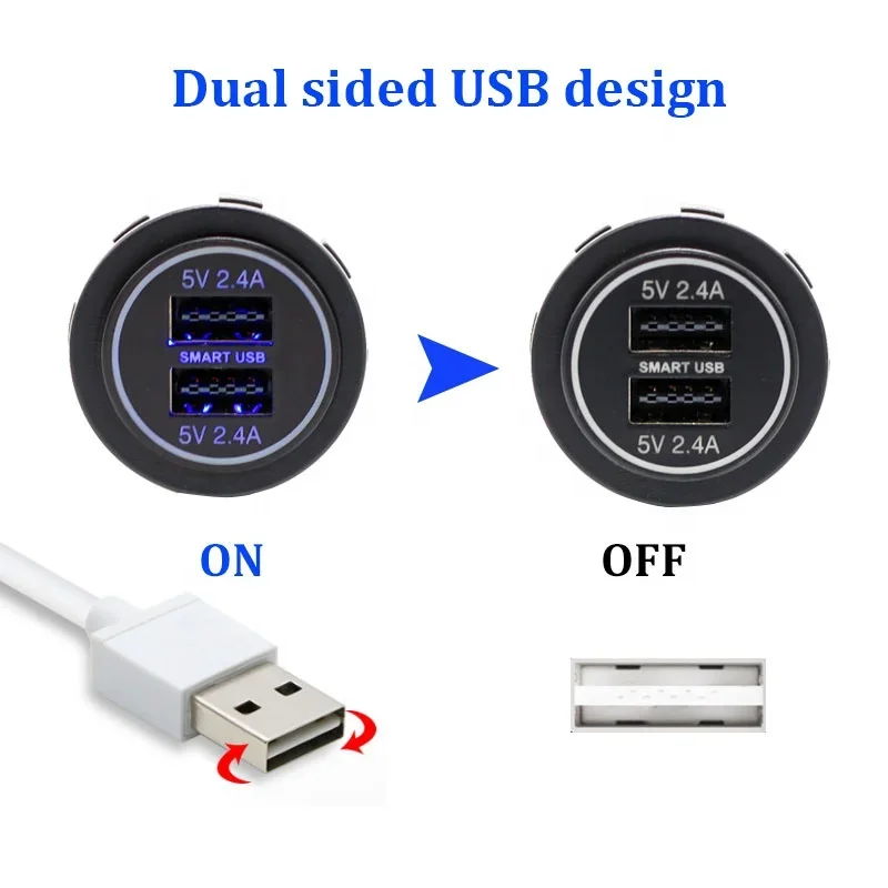 12V 24V 5V Dual 4.8A Output Dual Port USB Charger Socket with LED Light