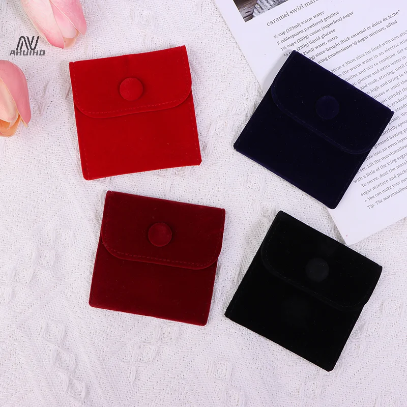 Jewelry Packaging Bag Snap Button Fastener Velvet Gift Bracelet Bag Colored Necklace Earrings Ring Storage Protection Pouch