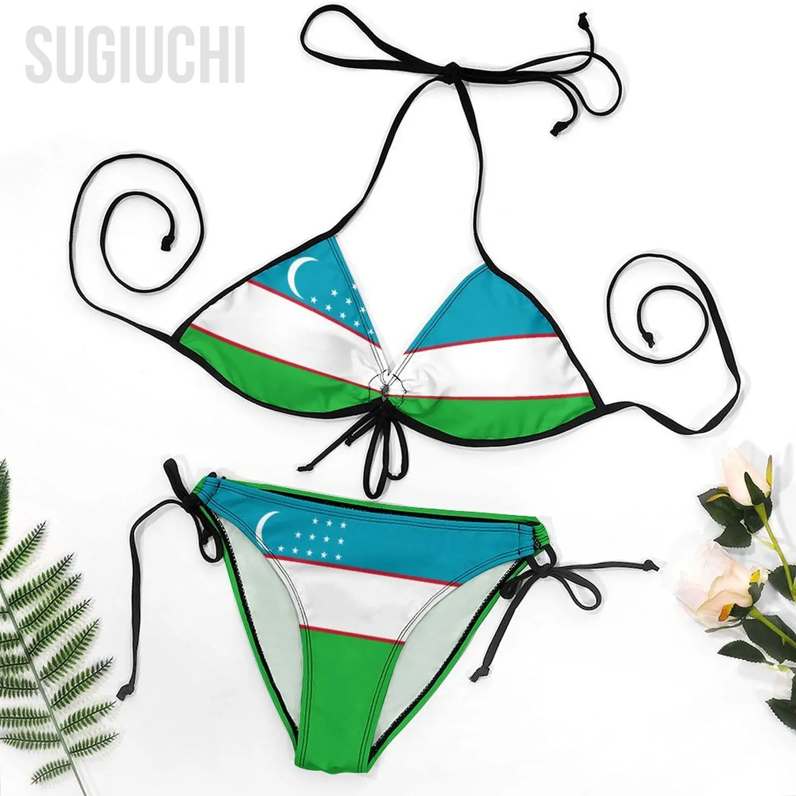 Conjunto de traje de baño de bikini con bandera de Uzbekistán para mujer, ropa de playa de tres puntos, trajes de baño para fiesta en la playa