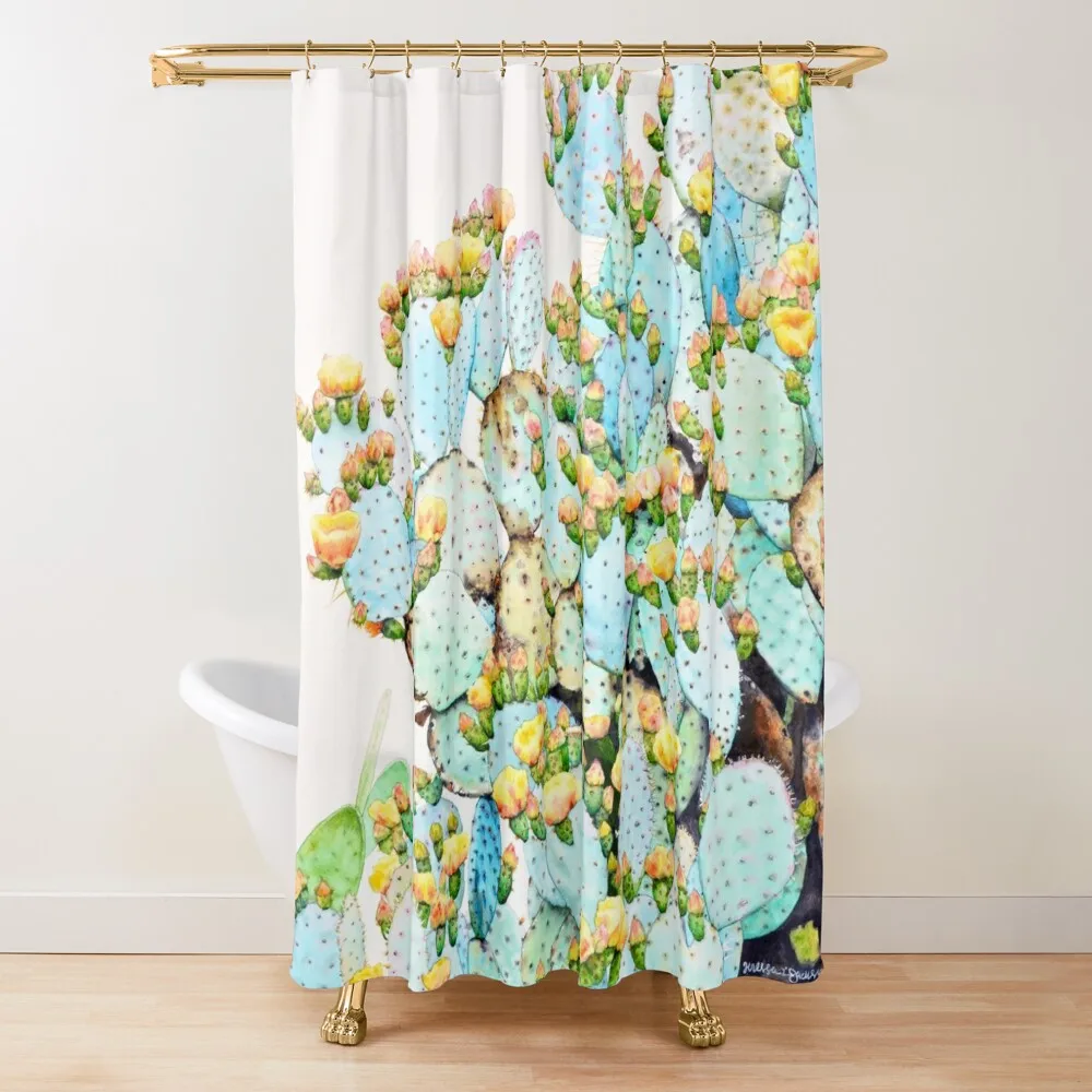 

Watercolor Prickly Pear Shower Curtain For Bathroom Waterproof Fabric Bathroom Shower Bathroom Accessory Curtain