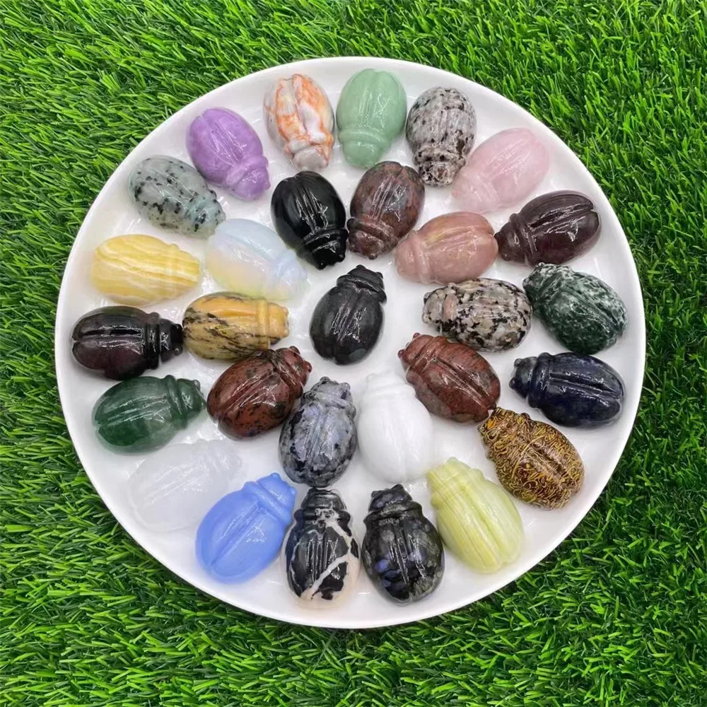 1pcs Natural mixed Crystal Ladybug Statue Hand Carved Healing Gemstone Crafts Animals Figurines Home Decorations