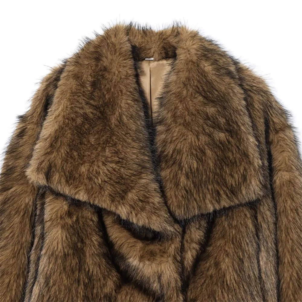 الخريف والشتاء الملابس النسائية الجديدة الراقية عارضة فو الفراء تأثير طية صدر السترة بأكمام طويلة الدافئة فروي سترة قصيرة