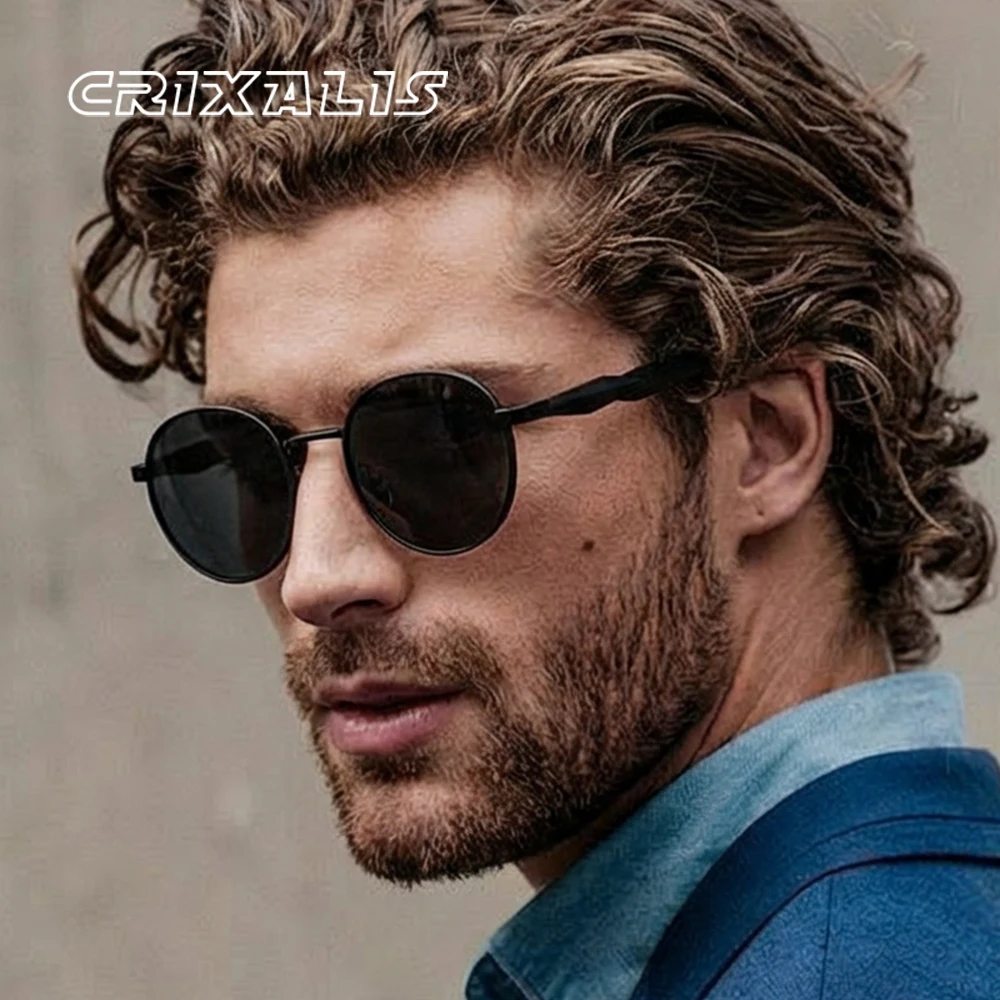 CRIXALIS Runde Vollrahmen-Sonnenbrille für Herren, zum Fahren, Angeln, Laufen, Outdoor, Damen, Herren, klassische Retro-Modebrille, UV400
