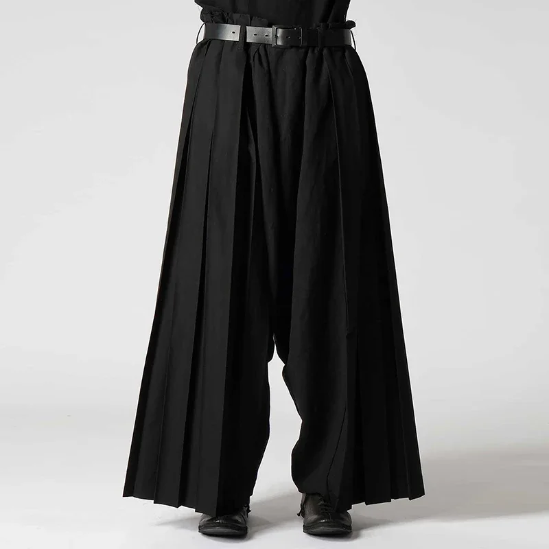 

YOJI OOAK's original design of high-waisted, loose straight leg wide-leg dress pants drapes with pleated resistance to casual pa