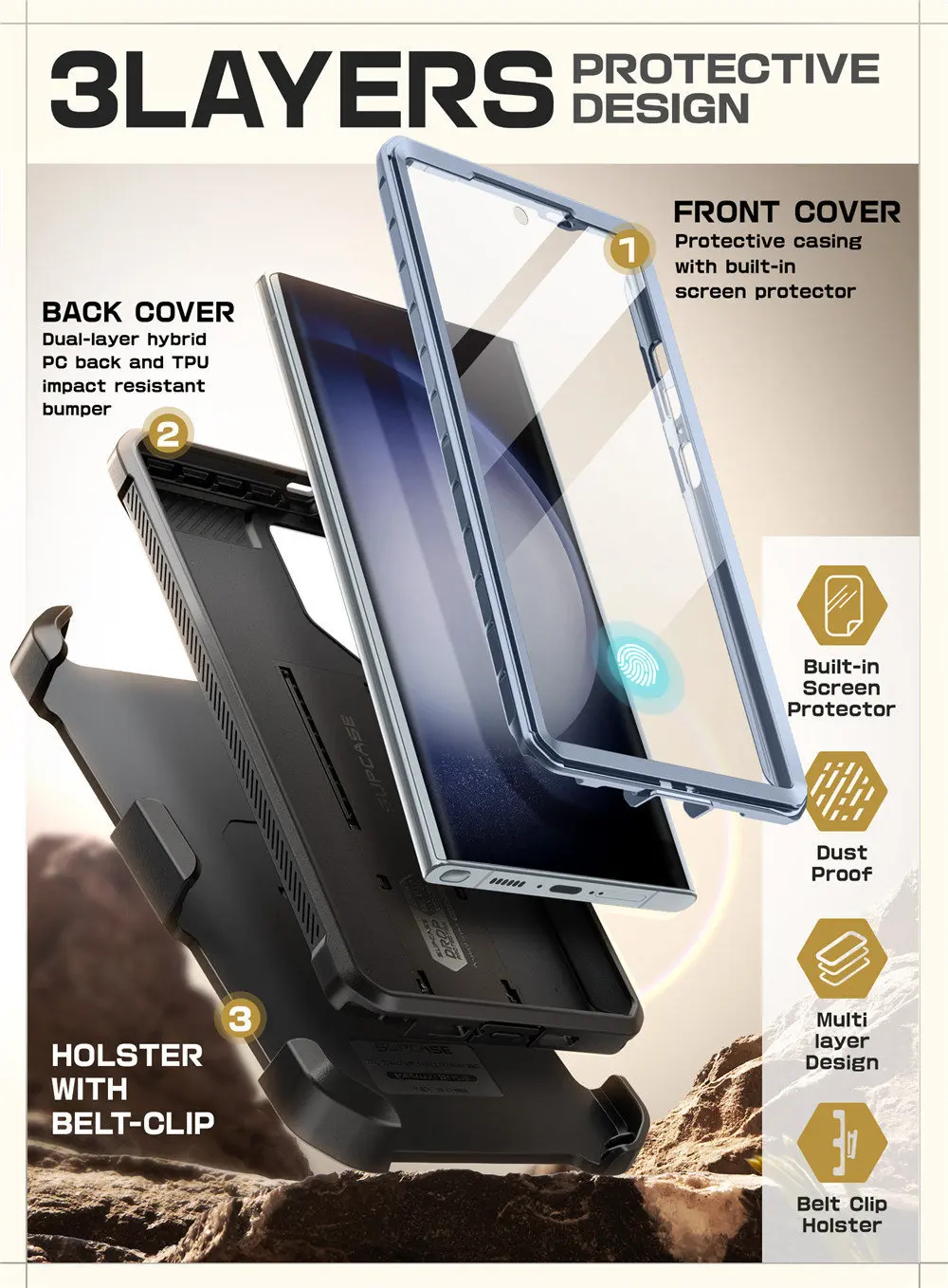 SUPCASE For Samsung Galaxy S24 Ultra Case UB Pro Full-Body Dual Layer Rugged Belt-Clip Phone Case with Built-in Screen Protector
