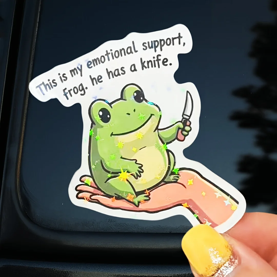 Funny Emotional Support Knife Frog Car Decal Cartoon Healing Sticker Waterproof Matte Vinyl for Auto Motorcycle Laptop Helmet