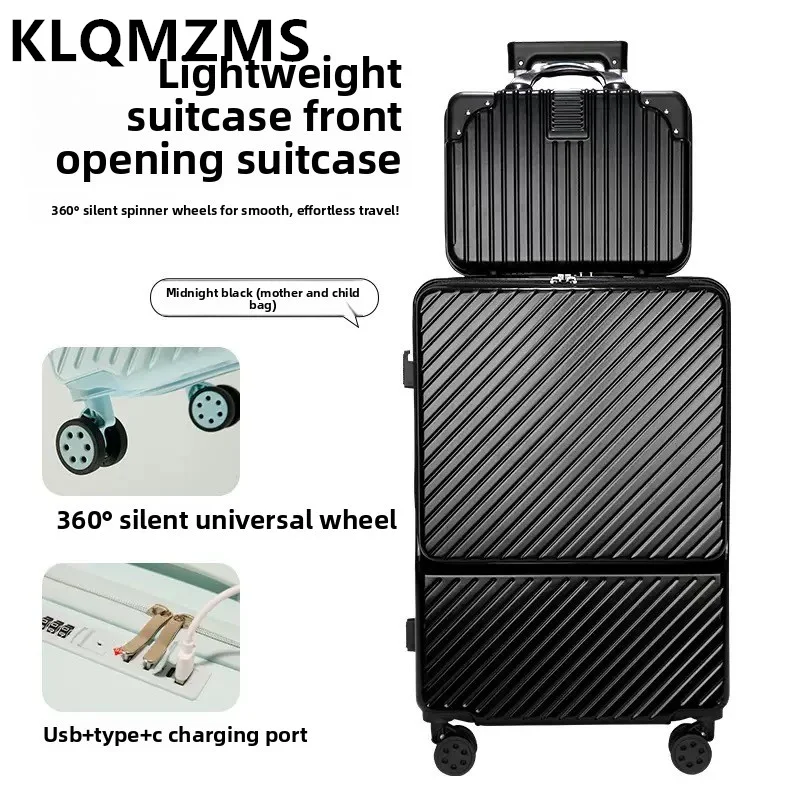 

KLQDZMS 20, 22, 24, 26-дюймовый чемодан на колесиках из ABS+PC для женщин, с USB-зарядкой, многофункциональный, для ручной клади, набор из нескольких предметов