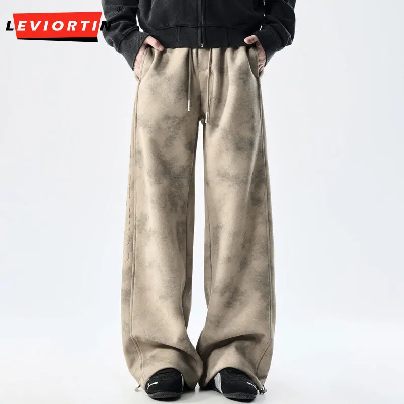 

Male and female couple design sense autumn American style wide leg straight tube loose and fashionable casual dirty sports pants