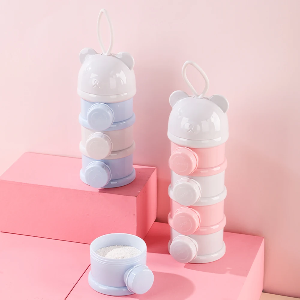 4 طبقة الدب نمط المحمولة صندوق مسحوق الحليب فتحات متعددة الحبوب الكرتون الرضع طفل الغذاء صندوق تخزين طفل حاوية للوجبات الخفيفة