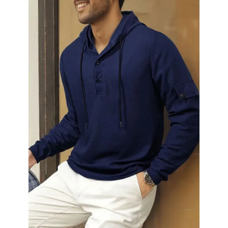 سويت شيرت رجالي رياضي للياقة البدنية بأكمام طويلة للربيع والخريف، بلوفر متعدد الاستخدامات بلون سادة #4