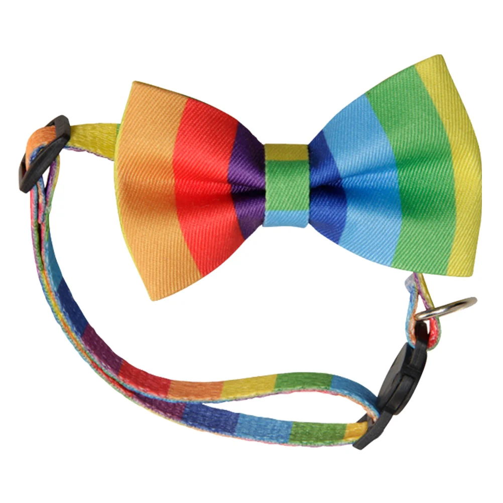 

Rainbow Bowknot Collar for Cats Dogs Adjustable Pet Necklace Small Puppy Kawaii Decorative Thick Holiday